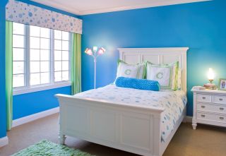 地中海单身卧室白色装修蓝色墙面设计图