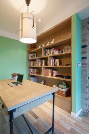 家庭现代书房绿色墙面装修效果图片