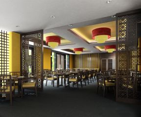 现代中式餐厅 镂空隔断效果图