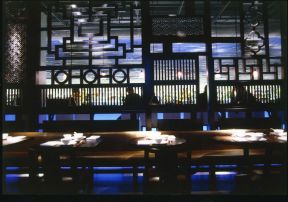 现代中式餐厅镂空雕花隔断效果图库