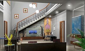 简约中式家装豪华别墅楼梯设计装修效果图