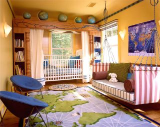 地中海小男孩儿童房实木床图片
