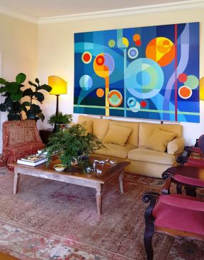 最新室内设计混搭风格客厅沙发背景墙装饰画
