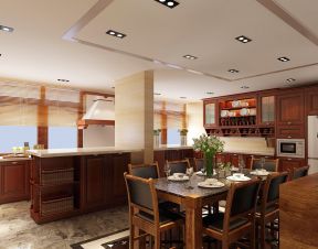 最新餐厅厨房一体石膏板吊顶装修效果图片