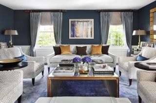 室内客厅设计混搭风格白色装修蓝色墙面效果图