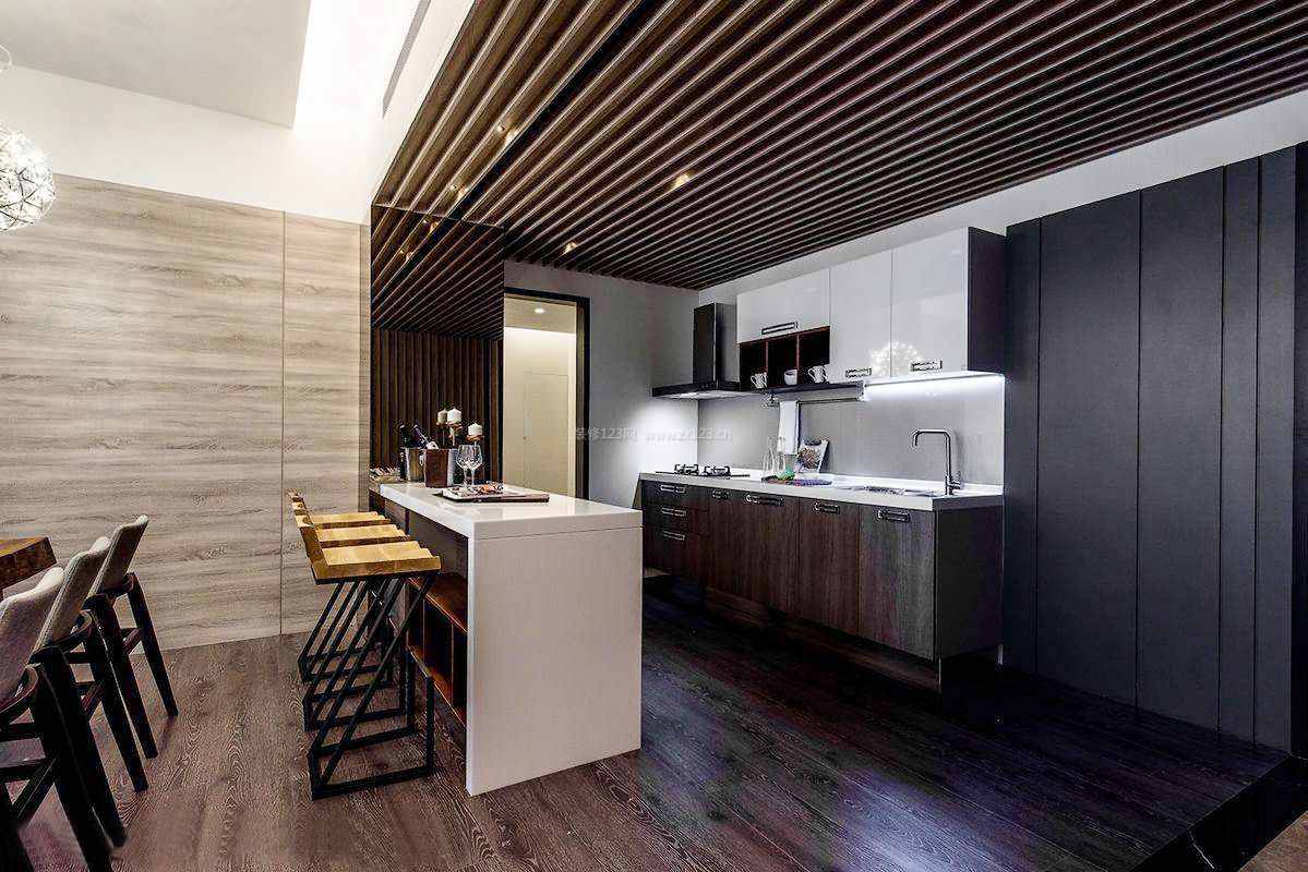 大户型简约风格开放式厨房装修效果图片