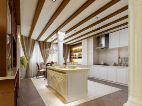 欧式厨房餐厅 木质吊顶装修效果图片