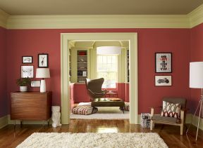 现代风格客厅颜色 红色墙面装修效果图片
