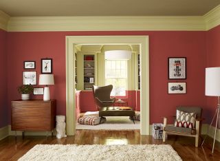 现代简欧风格客厅红颜色墙面装修效果图片