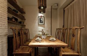 中式复古饭店装修 实木餐桌装修效果图片