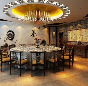 最新中式复古饭店包间吊顶设计装修效果图片-每日推荐
