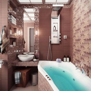 混搭风格小卫生间浴缸装修效果图片
