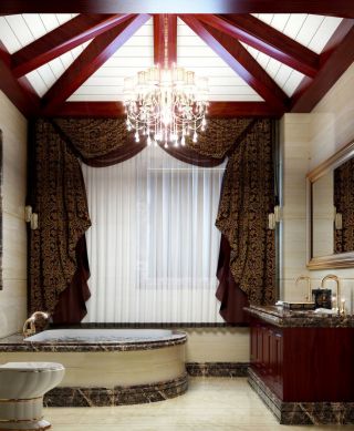 中式风格家装卫生间窗帘效果图片