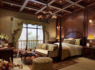 美式设计别墅主卧室窗帘效果图片
