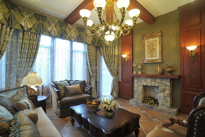 美式别墅客厅地砖 室内装修效果图欣赏