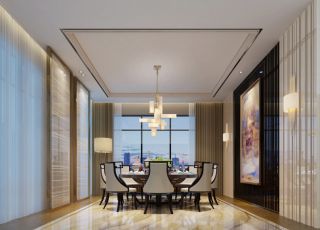 现代大型别墅设计简约餐厅窗帘装修效果图片