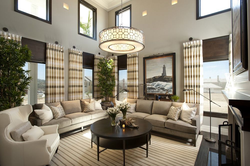 二层别墅客厅沙发摆放装修设计效果图片