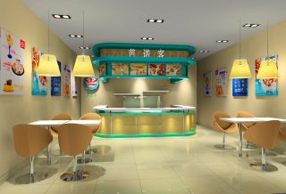 奶茶店室内格栅灯装修设计图片 