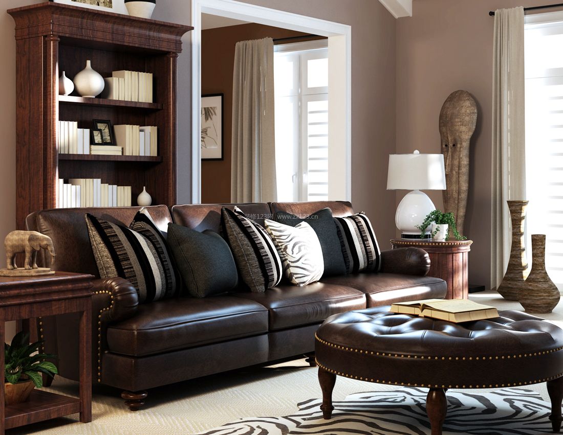 美式室内客厅真皮沙发装修效果图片