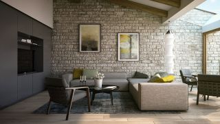现代客厅石材沙发背景墙效果图