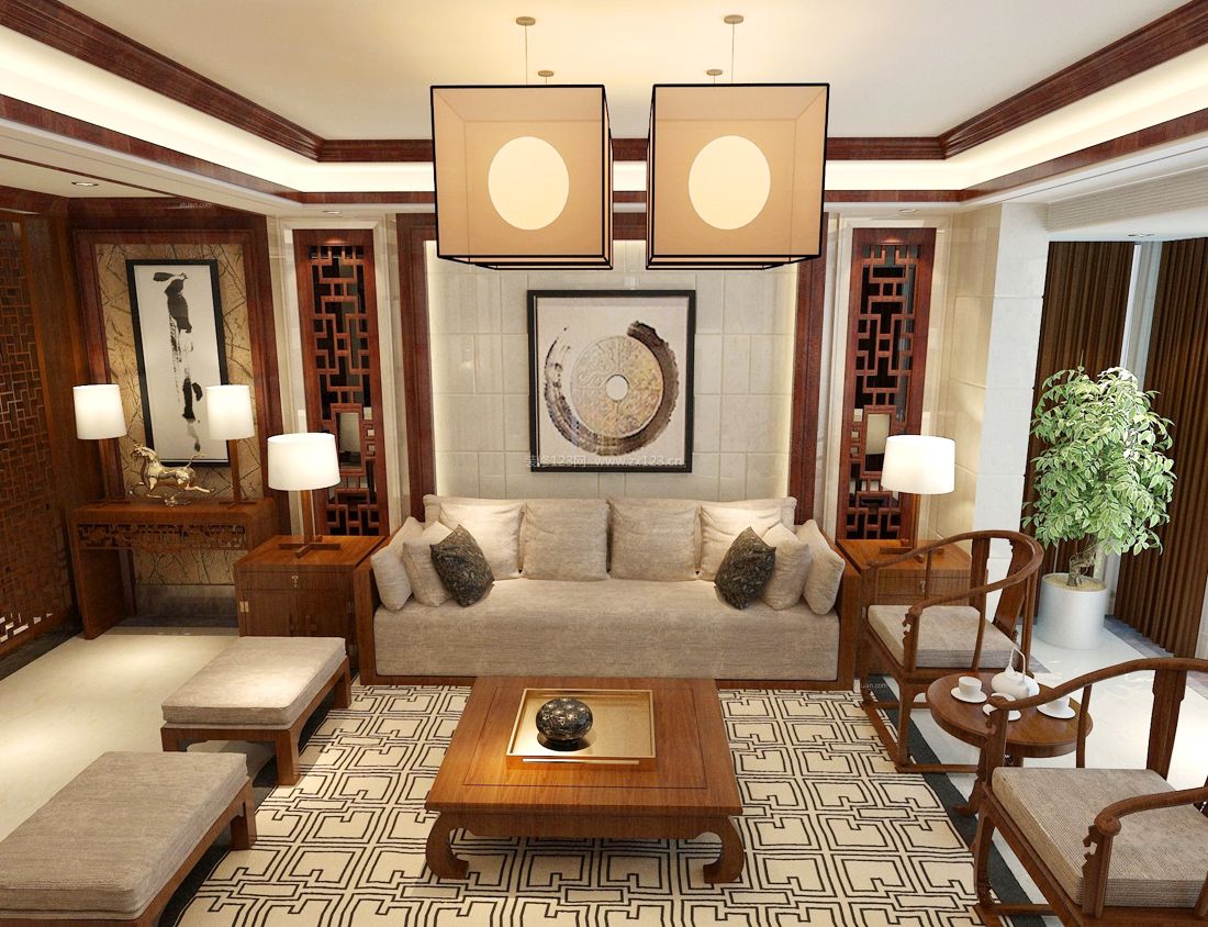 中式风格客厅地毯效果图片