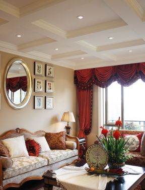 欧式家居设计客厅布艺窗帘装修效果图片