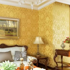 欧式卧室装修效果图 金色壁纸装修效果图片