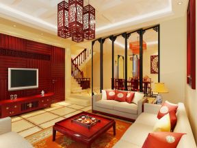 中式红木客厅 跃层装修