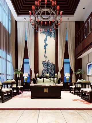 中式风格客厅布艺窗帘装修效果图片