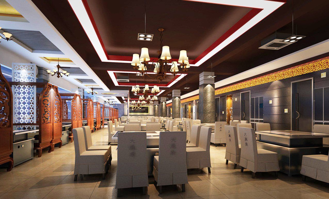 中式风格大餐馆吊灯装修效果图片