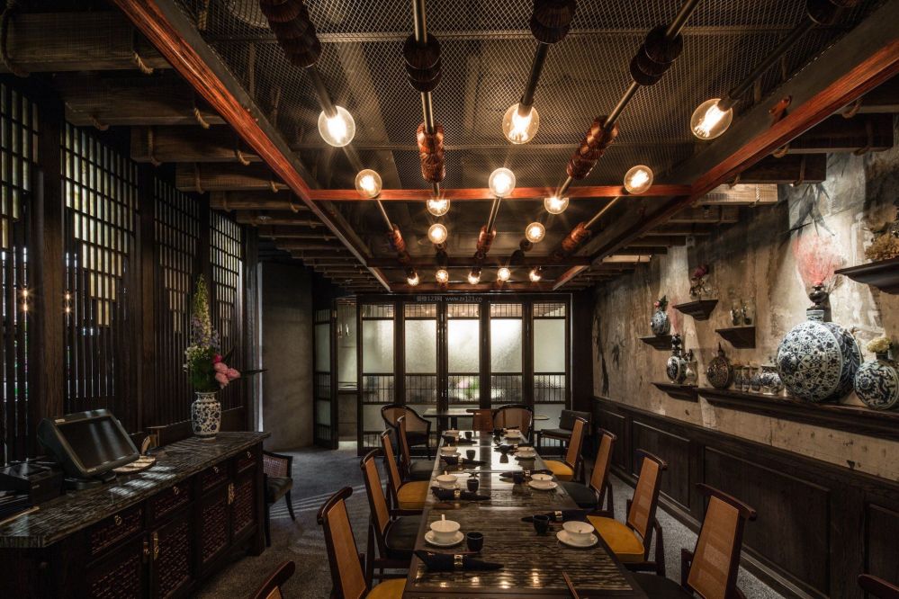 中式餐馆天花射灯装修效果图片