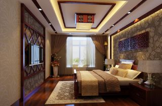 中式风格卧室电视背景墙的装饰效果图