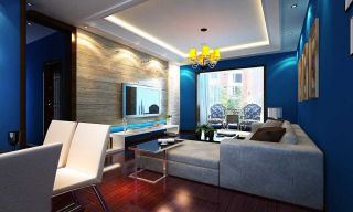 简约地中海风格客厅蓝色墙面装修效果图片