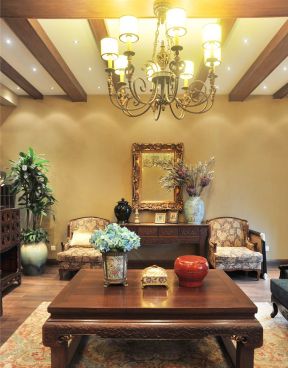 中式家居室内客厅设计元素效果图