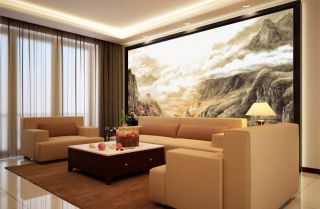 新中式客厅装饰山水画装修效果图片