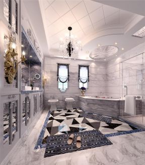 法式风格别墅 大理石包裹浴缸装修效果图片