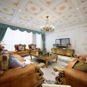 法式风格别墅客厅窗帘搭配效果图