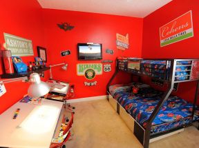 儿童卧室装修效果图 红色墙面装修效果图片