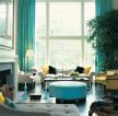 小别墅客厅蓝色窗帘装修设计效果图片