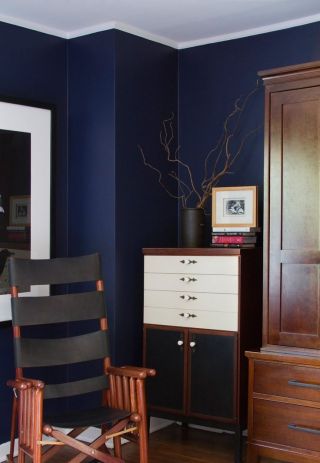 家装客厅深蓝色墙面装修设计效果图