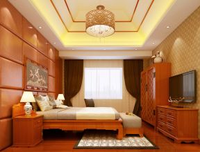 中式古典风格效果图 卧室床头背景墙