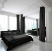 现代简约卧室黑色窗帘装修效果图片