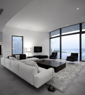 海景别墅黑白现代简约客厅布艺沙发图片