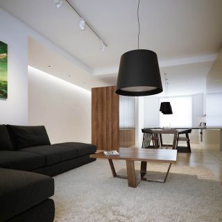 黑白现代简约客厅吊灯装修效果图片