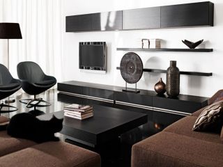 现代简约黑白风格客厅电视背景墙的装饰效果图