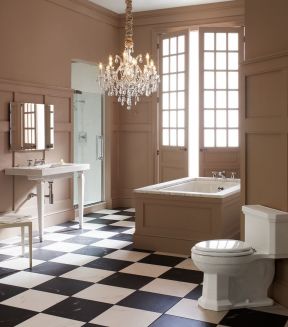 欧式卫浴展厅效果图 黑白相间地砖装修效果图片
