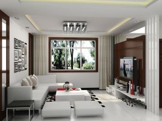 现代简约中式客厅沙发背景墙装饰画效果图