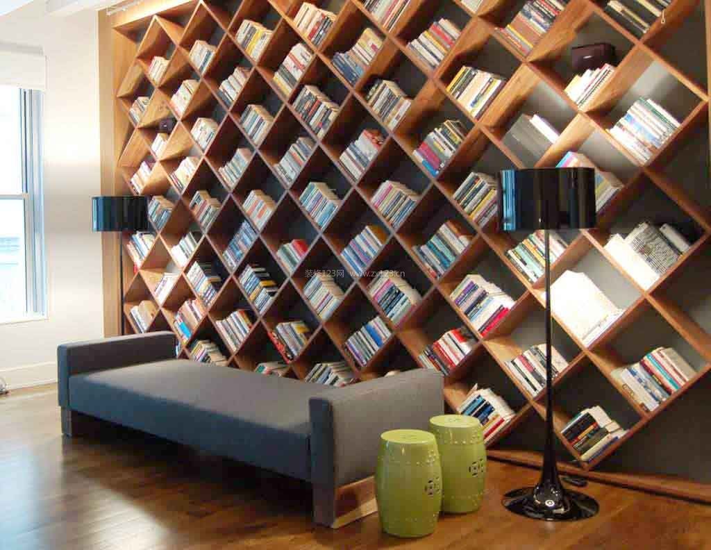 现代设计风格图书馆书架效果图片