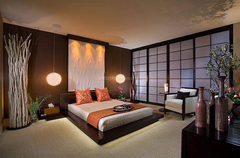 中式风格室内卧室床头背景墙设计