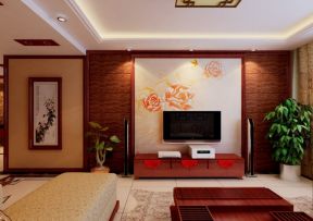 中式风格室内设计 客厅电视背景墙砖